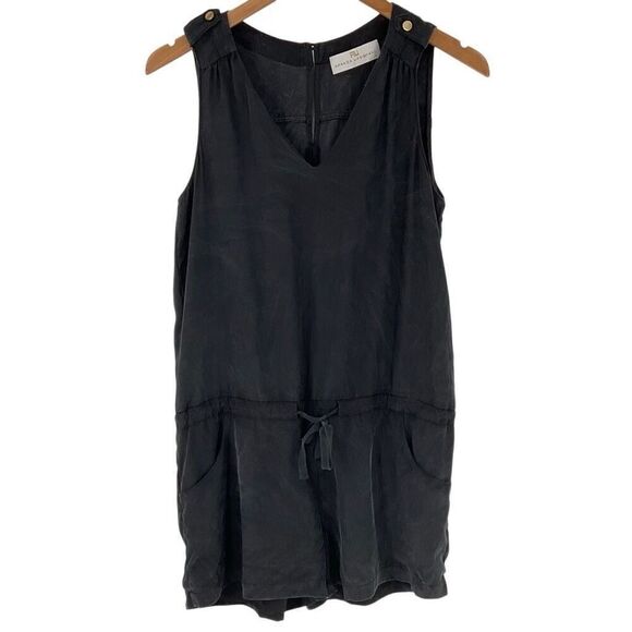 Amanda Uprichard 100% Silk Sleeveless Romper Black Tie Waist Women Medium - Picture 1 of 5